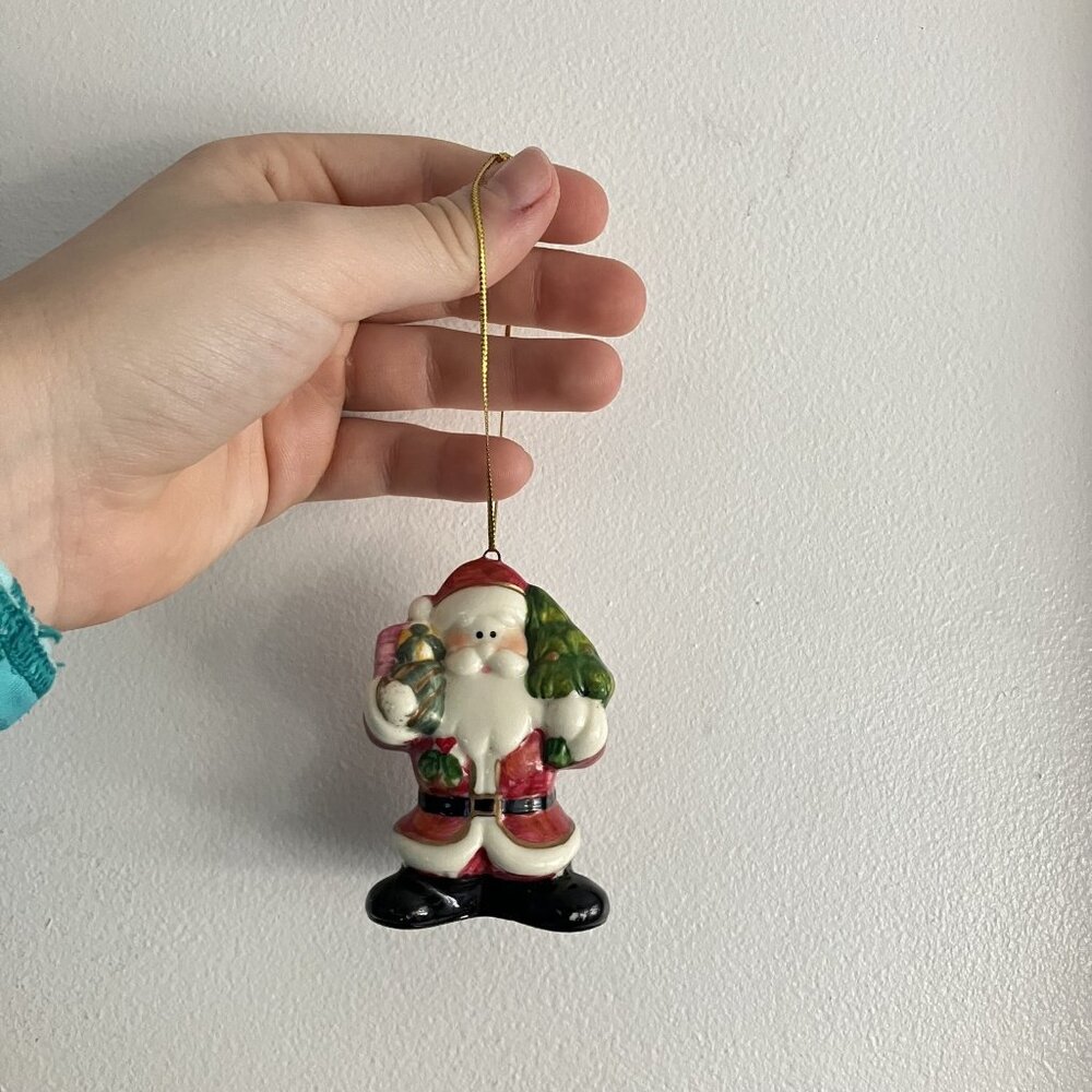 Vintage 90s‎ Hand Painted Ceramic Santa St Nicholas Ornament Christmas Holiday